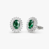 14k Emerald and Baguette Diamond Ballerina Stud Earrings 14K White Gold Ferkos Fine Jewelry