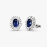 14k Sapphire and Baguette Diamond Ballerina Stud Earrings 14K White Gold Ferkos Fine Jewelry