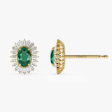 14k Emerald and Baguette Diamond Ballerina Stud Earrings Ferkos Fine Jewelry