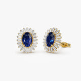 14k Sapphire and Baguette Diamond Ballerina Stud Earrings 14K Gold Ferkos Fine Jewelry
