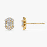14k Baguette & Round Diamond Hexagon Studs Ferkos Fine Jewelry