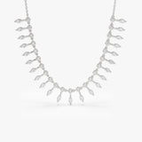 14k Gold Marquise and Round Diamonds Statement Piece Necklace 14K White Gold Ferkos Fine Jewelry