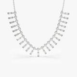 14k Baguette and Round Diamonds Statement Piece Necklace 14K White Gold Ferkos Fine Jewelry
