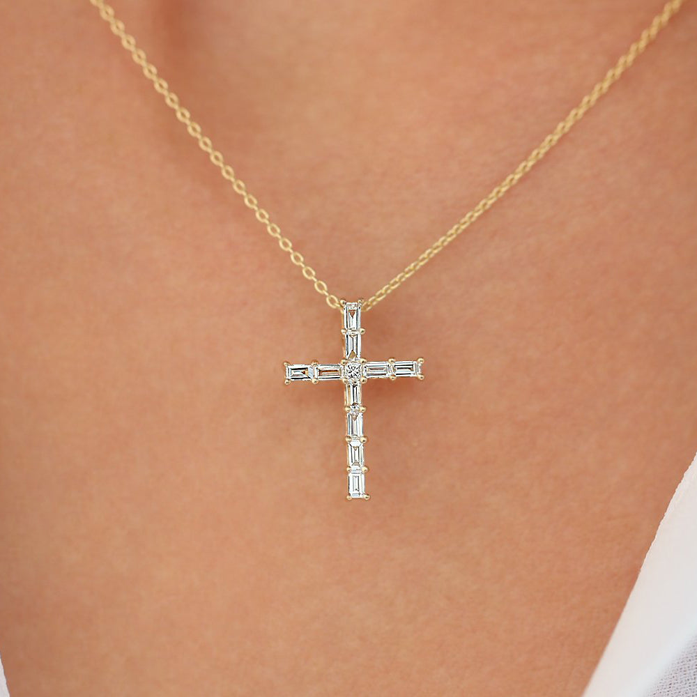 14K Baguette Diamond Cross – Ferkos Fine Jewelry - Main Image