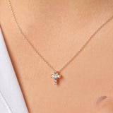 14K Gold Baguette Diamond Tiny Cross Necklace Ferkos Fine Jewelry