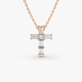 14K Gold Baguette Diamond Tiny Cross Necklace 14K Rose Gold Ferkos Fine Jewelry