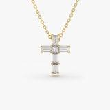 14K Gold Baguette Diamond Tiny Cross Necklace 14K Gold Ferkos Fine Jewelry
