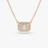 14k Baguette Diamond with Pave Diamond Necklace 14K Rose Gold Ferkos Fine Jewelry
