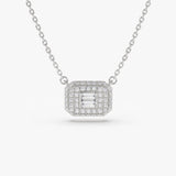 14k Baguette Diamond with Pave Diamond Necklace 14K White Gold Ferkos Fine Jewelry