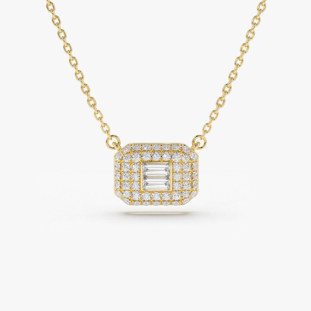 14k Baguette Diamond with Pave Diamond Necklace 14K Gold Ferkos Fine Jewelry