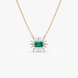14k Tapered Baguette Diamond & Emerald Necklace 14K Rose Gold Ferkos Fine Jewelry