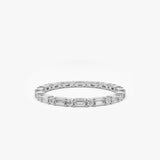 14k Alternating Baguette & Round Diamond Full Eternity Ring 14K White Gold Ferkos Fine Jewelry