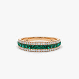 14k  Half Eternity Square Emerald Anniversary Ring 14K Rose Gold Ferkos Fine Jewelry