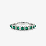 14k Unique Princess Cut Emerald and Baguette Diamond Ring Ferkos Fine Jewelry