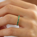 14k Unique Princess Cut Emerald and Baguette Diamond Ring Ferkos Fine Jewelry