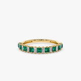14k Unique Princess Cut Emerald and Baguette Diamond Ring Ferkos Fine Jewelry