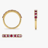 14k Unique Princess Cut Ruby and Baguette Diamond Ring  Ferkos Fine Jewelry