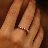 14k Unique Princess Cut Ruby and Baguette Diamond Ring Ferkos Fine Jewelry