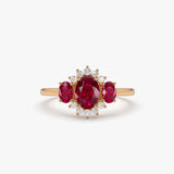 14k Three Stone Ruby Cluster Ring 14K Rose Gold Ferkos Fine Jewelry