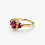 14k Three Stone Ruby Cluster Ring Ferkos Fine Jewelry
