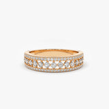 14k Triple Row Diamond Wedding Ring 14K Rose Gold Ferkos Fine Jewelry