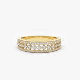 14k Triple Row Diamond Wedding Ring 14K Gold Ferkos Fine Jewelry