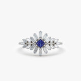 14K Baguette Diamond Ring with Square Sapphire 14K White Gold Ferkos Fine Jewelry
