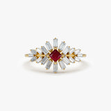 14K Baguette Diamond Ring with a Square Ruby 14K Gold Ferkos Fine Jewelry