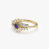 14K Baguette Diamond Ring with Square Sapphire Ferkos Fine Jewelry