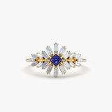 14K Baguette Diamond Ring with Square Sapphire 14K Gold Ferkos Fine Jewelry