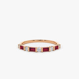 14k Ruby Baguette and Diamond Stackable Wedding Ring Ferkos Fine Jewelry