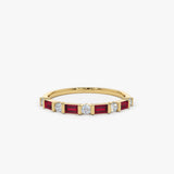 14k Ruby Baguette and Diamond Stackable Wedding Ring Ferkos Fine Jewelry