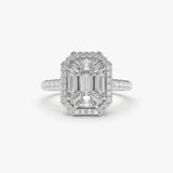 14k Emerald Cut Illusion Halo Setting Engagement Ring 14K White Gold Ferkos Fine Jewelry
