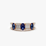 14K Baguette & Round Diamond with Genuine Sapphire Ring 14K Rose Gold Ferkos Fine Jewelry