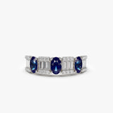14K Baguette & Round Diamond with Genuine Sapphire Ring Ferkos Fine Jewelry