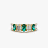 14K Baguette & Round Diamond with Genuine Emerald Ring 14K Gold Ferkos Fine Jewelry