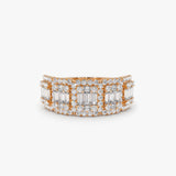 14k Baguette and Round Halo Diamond Ring 14K Rose Gold Ferkos Fine Jewelry