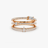 14k Gold Triple Row Mix Diamond Statement Ring 14K Rose Gold Ferkos Fine Jewelry