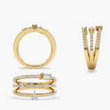 14k Gold Triple Row Mix Diamond Statement Ring Ferkos Fine Jewelry