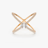 14k Gold Baguette and Round Diamond Illusion Setting Statement Ring 14K Rose Gold Ferkos Fine Jewelry