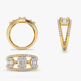 14k Baguette and Round Diamond Illusion Setting Cocktail Ring Ferkos Fine Jewelry