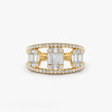 14k Baguette and Round Diamond Illusion Setting Cocktail Ring 14K Gold Ferkos Fine Jewelry