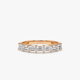 14k Prong Horizontal Set Emerald Cut Diamond Wedding Band 14K Rose Gold Ferkos Fine Jewelry