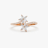 Marquise Diamond Flower Bypass Ring in 14k 14K Rose Gold Ferkos Fine Jewelry