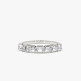 14k Half Bezel Emerald Cut Diamond Wedding Band 0.75 ctw Ferkos Fine Jewelry
