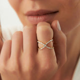 Baguette & Round Diamond Crisscross Ring in 14k Gold Ferkos Fine Jewelry