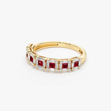 14k Princess Cut Ruby W/ Baguette and Round Diamond Ring Ferkos Fine Jewelry
