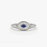 14k Marquise Shaped Sapphire and Baguette Diamond Ring Ferkos Fine Jewelry