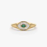 14k Marquise Shaped Emerald and Baguette Diamond Ring 14K Gold Ferkos Fine Jewelry