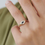 14k Marquise Shaped Sapphire and Baguette Diamond Ring Ferkos Fine Jewelry